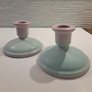 Vtg  Weller Pottery Lavonia Pattern Pair Of Candlesticks 1920's 3 1/2" Tall